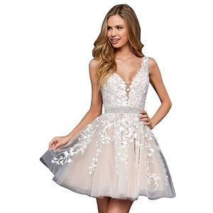 nude lace formal dress